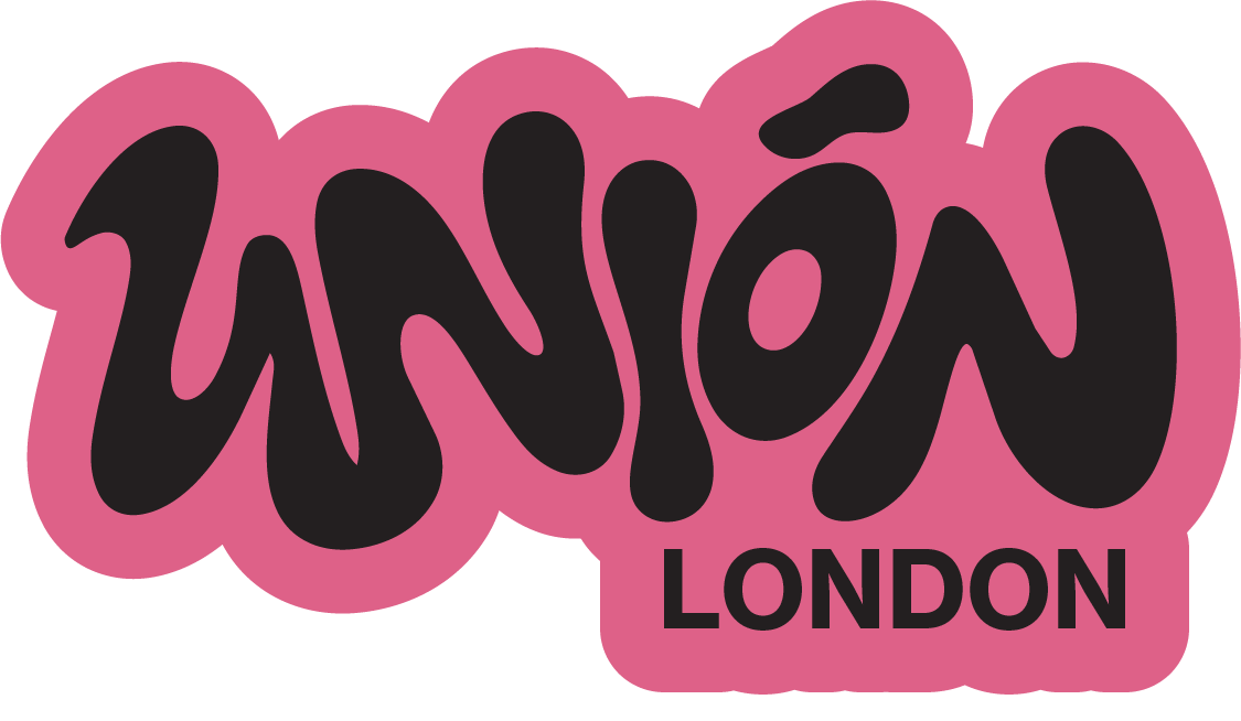 UNIÓN London sticker, black on pink